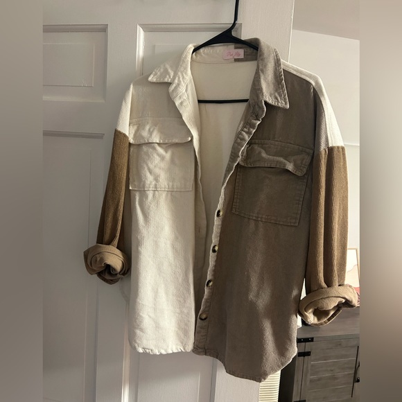 SOLD • Colorblock Corduroy Shacket, Pink Lily - Picture 7 of 9